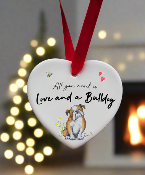 Love and a Bulldog Ceramic Heart